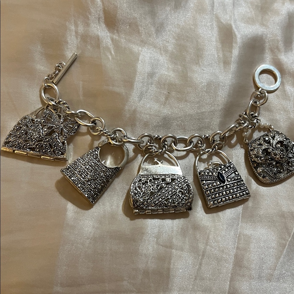 Silver Charm Bracelet with Handbag Charms